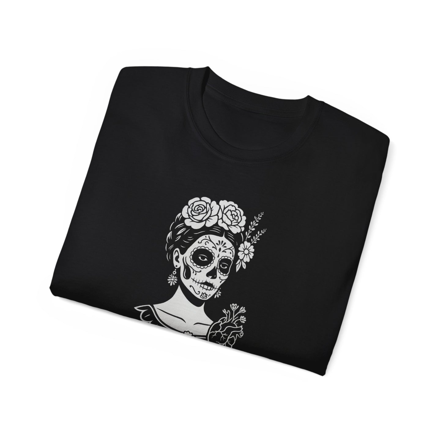 Day of the Dead Unisex Tee - Frida Kahlo Frase Floral Skulls Design